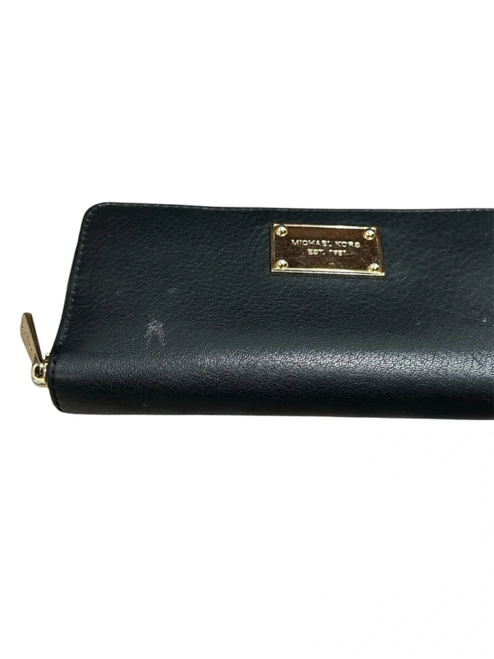 Michael Kors Black Leather Zip Wallet with Gold Hardware